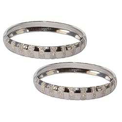 Rodium Plated Bangle Bracelets Pair Jewelry from India Unique Gift for Her 2.5 inches (cbanp003)