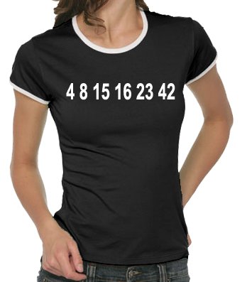Touchlines Girlie Ringer T-Shirt LOST 4 8 15 16 23 Zahlen, black, M, B9027