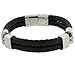 Mens Bracelet Leather Black Woven Stainless Steel
