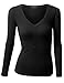 Doublju Womens Basic V-Neck Long Sleeve T-Shirt