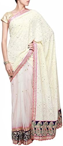 Panisha Women's Anarkali Half Saree In Adorn In Lucknowi And Zardosi Embroidery Large Cream
