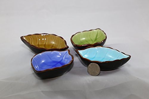 Leaf Sushi Dipping Serving Decorative Small Bowls Handmade Set of 4