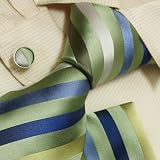 Green striped men in ties blue stripes christmas gifts for him handmade silk tie cufflinks hanky set H5056