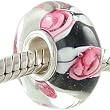 ROSES on Black Murano Style Glass Sterling Core Bead for Charm Bracelet