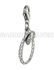 Sterling Silver Script Initial Letter O Alphabet Charm Diamond Cut Finish and Lobster Lock Clasp, 3/4 inch