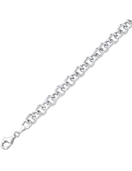 7.25" 14K White Gold Extra Wide Polished Diamond Cut Double Link Charm Bracelet w/ Pear Shape Clasp