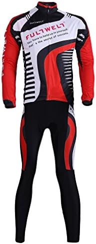 Fabilion Men's 3D Padded Bicycle Cycling Long Sleeves Suit Set Black/Red L