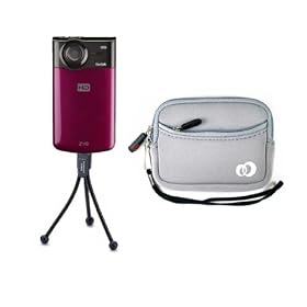 Sleek-Guard (Silver) Neoprene Glove Case and flexible Mini Tripod Combo for Kodak Zi8 HD Pocket Video Camera