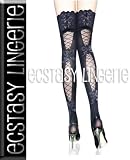 BLACK LACE TOP HOLD UP STOCKINGS with BRAIDED SEAMS and RAISED SPARKLE BOWS