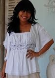WHITE BLOUSE LACE PEASANT GYPSY TIES FITS - M L XL 1X - B572S LOTUSTRADERS