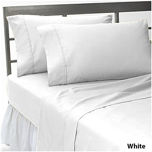 600 Thread Count Solid 1 Piece Fitted Sheet Extra Long Fit Upto 8" inches Deep Pocket 100% Egyptian Cotton (King , White).