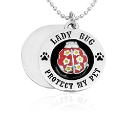 Lady Bug Protect My Pet Pewter Pendant Chain Necklace, Multiple Chain Lengths