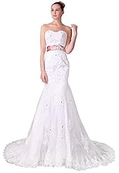 Strapless Mermaid Satin Sequined Belted Beaded Sweetheart Evening Dress  with a Chapel Train 