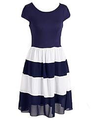 Cap Sleeves Summer Checkered Print Striped Print Ruched Pleated Colorblocking Cocktail Knee Length Chiffon/Polyester Round Neck Evening Dress/Party Dress 