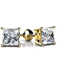 0.46 ct Ladys Princess Cut Diamond Stud Earrings In 14 Karat Yellow Gold