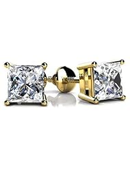 0.38 ct Ladys Princess Cut Diamond Stud Earrings In 18 Karat Yellow Gold