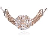 Classic Rose Gold Tone Faux Pearl Bead Sun Flower Multi Strand Chain Bracelet