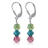 Multicolor Genuine Swarovski Crystals Daily Wear Sterling Silver Leverback 1.5 Long Dangle Earrings