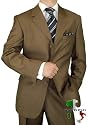 Gino Valentino Made in Italy Mens Suit 3 Button 2pc Canvas Front Jacket Flat Front Pants Business Suit Australian Merino Wool / Silk 150s Taupe Brown Stripe
