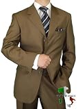 Valentino Made in Italy Mens Suit 3 Button 2pc Canvas Front Jacket Flat Front Pants Business Suit Australian Merino Wool / Silk 150s Taupe Brown Stripe