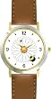 Bee & Ladybug or Lady Bug on Daisy Flower - Bee or Bumblebee - JP - WATCHBUDDY&reg; DELUXE TWO-TONE THEME WATCH - Arabic Numbers - Brown Leather Strap-Size-Women's Size-Small