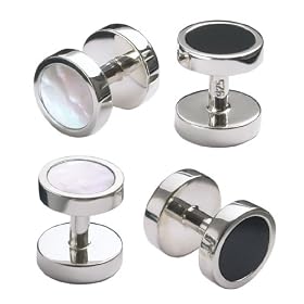 Charles Tyrwhitt Mother of Pearl & Onyx Sterling Silver Stud Set