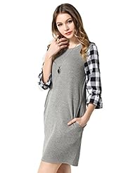 Elbow Length Sleeves Plaid Print Cotton/Polyester/Spandex  Dress