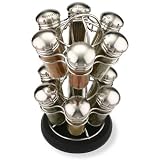 12 Jar KitchenArt Brushed Chrome Kitchen Spice Rack With Filled Jars By Olde Thompson