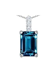 Original Star K (tm) Large 14x10mm Emerald Cut Simulated Blue Topaz Pendant in 925 Sterling Silver