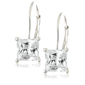 Buy Platinum Overlay Sterling Silver 6x6 mm Emerald-Cut Cubic Zirconia Lever Back Earrings by Amazon.com Collection