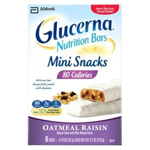 New 1 Pack of Glucerna Nutrition Bars Mini Snacks 70 Calories Oatmeal Raisin 6 Bars