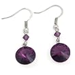 Sterling Silver Amythest 12mm Round Swarovski Drop Earrings -- Made In USA