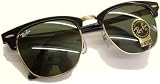 Ray Ban Clubmaster Originals Sunglasses - New 51mm lens size - Model no. 3016 - Black/Gold (Arista) Frame with Safety Toughened GLASS G15 XLT Lens Color Code W0365 - Brand New from Authorized Ray Ban Dealer