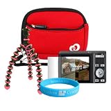 Red Mini Glove Carrying Case for Casio Exilim EX-Z29 EX-FH100 EX-G1 EX-H10 EX-FC100 EX-S770 + Screen Protector + Tripod + Wisdom * Courage Wristband