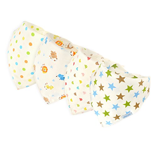 Baby Bandana Bibs By Little Cheeky (set of 4) Pure Cotton-Absorbent-Unisex-Adjustable-with non-metal Snaps