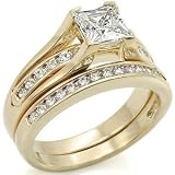 CZ WEDDING RINGS - Gold PlatedPrincess Cut One Carat CZ Engagement & Wedding Rings