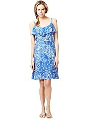 Ruffle V-Neck Abstract Print Dress