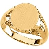 14K Yellow Gold Men's Solid Oval Signet Ring With Brush Finished Top