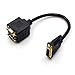 Rerii Golden Plated DVISPL1VV 1 Feet DVI-I Analog to 2x VGA Video Splitter Cable, DVI Male 24+5 to 2 VGA Female Cable Adapter - M/F