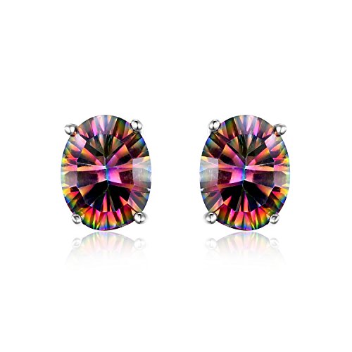 Jewelrypalace Women's Oval Natural Rainbow Mystic Topaz 925 Sterling Silver Stud Earrings