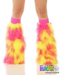 Maia Furry Leg Warmers with Hot Pink Kneebands - Rave Costume Fluffies
