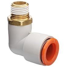 SMC KQ2L Push-to-Connect Tube Fitting, 90 Degree Elbow, PBT & Brass Body, Tube OD x BSPT Male, With Sealant, Inch