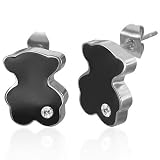 Stainless Steel 2-tone Tous-Bear Stud Earrings w/ CZ