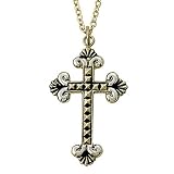24K Gold Over Sterling Silver 1 1/4" 2-Tone Gothic Cross Necklace with Budded Ends on 18" Chain