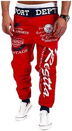 Jackiton Men's Casual Printing Sport Baggy Jogger Long Pants (Medium, Red)
