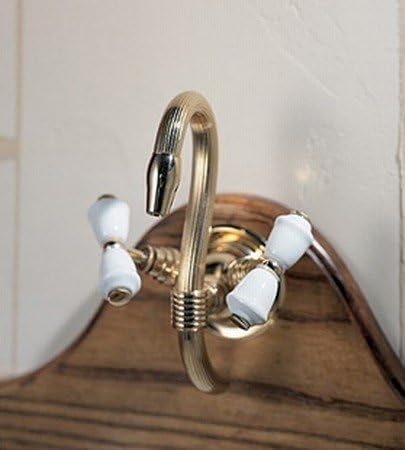 "Verseuse" Wall Mounted Mixer with White or Handpainted Earthenware Handles in Vieux Rouen, Old Gold