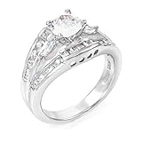 Dazzle with this Sterling Silver Engagement Ring, 3.00 Carat Total Weight of Round and Baguette Cut Stones, Designed with Top Quality Diamond Colored Cubic Zirconia, Free Shipping, Sale Price Offer, Comes with Free Special Gift Pouch and Box