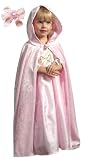 2 Item Bundle: Little Adventures Girl’s Long Pink Velvet Cloak/Cape with Hood for Princess Dress Up Costumes (dress sold separately)-Size 3-5-+ Hair Bow-Machine Washable!