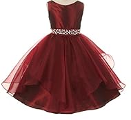 Girls  Tea Length Organza/Taffeta  Dress With Rhinestones and a Sash 