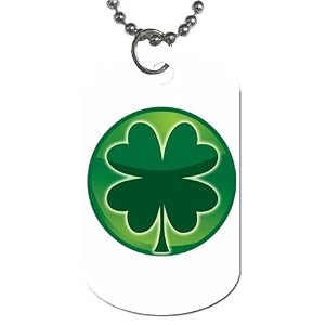 2 Sided Dog Tag of Green Shamrock (Celtic, Club, Gold, Irish, Ireland, Little, Charm, Cross, Four...
